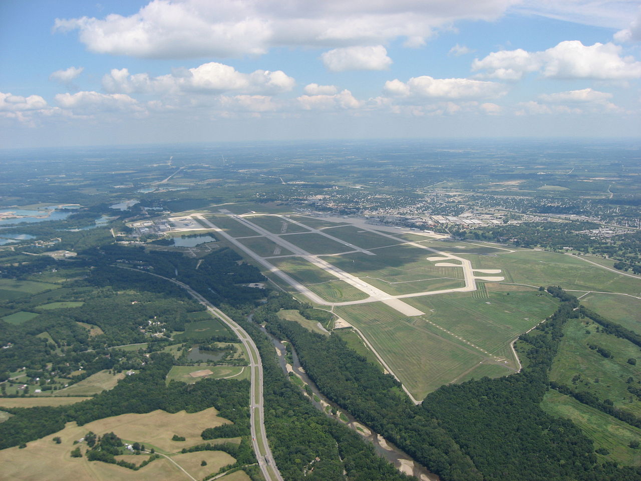 Wright-Patterson AFB from the air — the Ohio base whose Technical Intelligence Center housed Project Grudge through its dismissive 1949–1951 reading of the case files Project Sign had treated seriously.